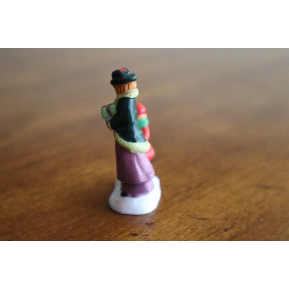 Christmas Village Figurine Child Boy Mother Nanny Woman Present Bread Basket 2" - Picture 5 of 8